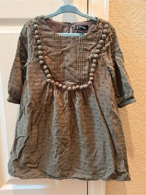 art class Olive Green Pom-Pom Detail Girls' Casual Dress